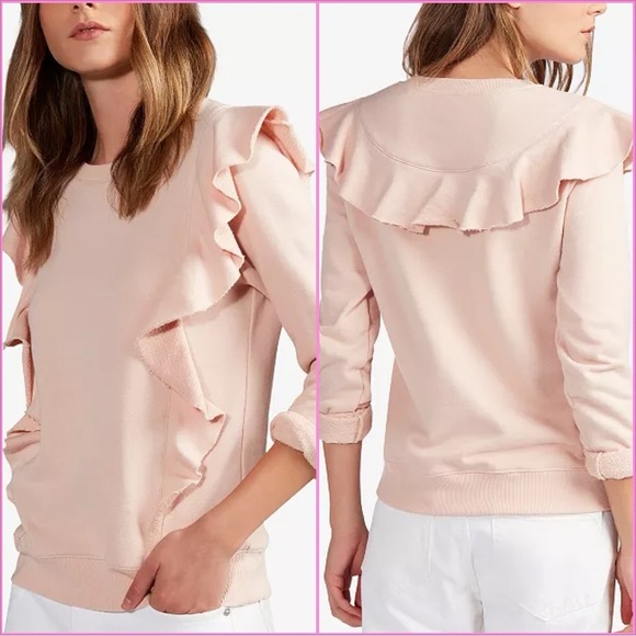 Avec Les Filles Blush Pink Cotton Ruffled Sweatshirt - Picture 2 of 8